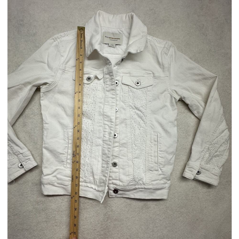 Pilcro Anthropologie White Denim Eyelet Trucker Jacket Boho Western XSmall - Picture 6 of 7